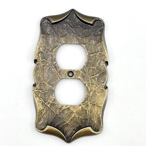 Vintage 1970s Amerock Hammered Brass Scroll Duplex Outlet Cover Plate